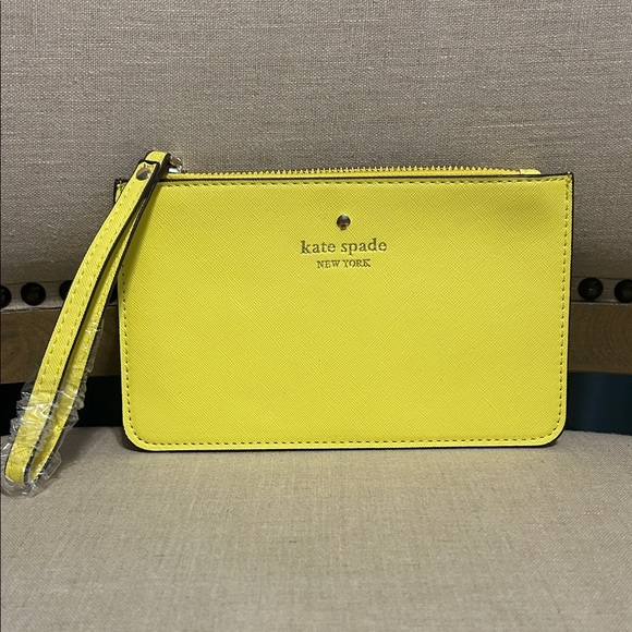 NWOT Kate Spade Vibrant Yellow Leather Clutch - Picture 1 of 9